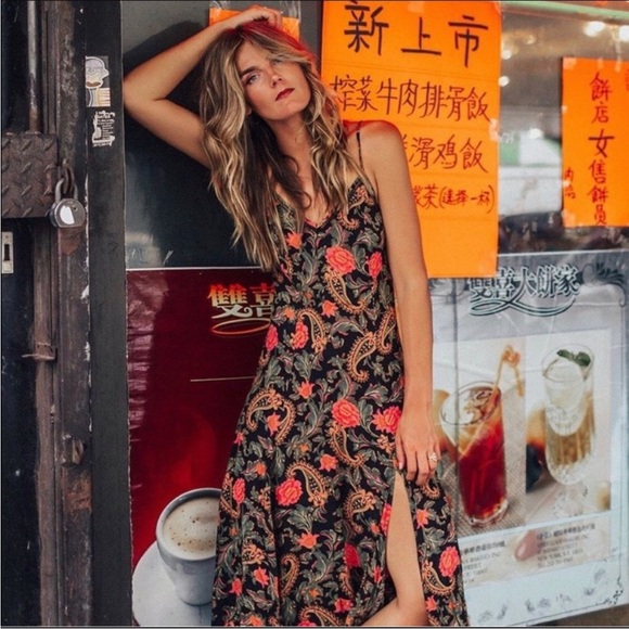 Spell and the gypsy etienne maxi slip slit strappy dress fit and flare floral - Picture 4 of 17